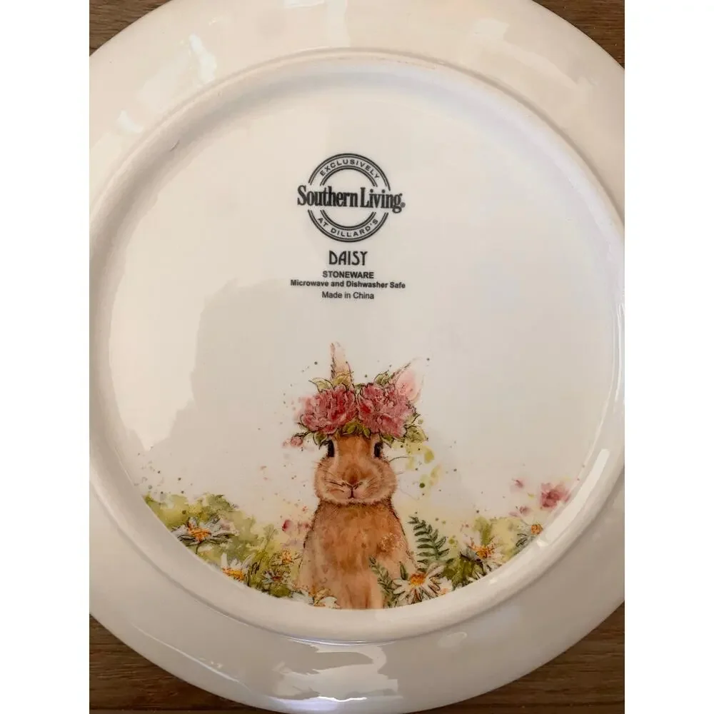 Southern Living Bunny 8.5” Salad Plate 4Pc Glazed Ceramic Bunnies Flowers Easter - Picture 8 of 10